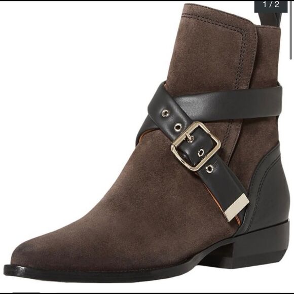 [chloe] suede and leather buckle boot rylee - Picture 1 of 9